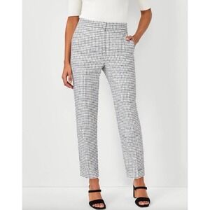 Ann Taylor Houndstooth Ankle Pants Black White Cuffed Slim Leg Trousers Womens 4